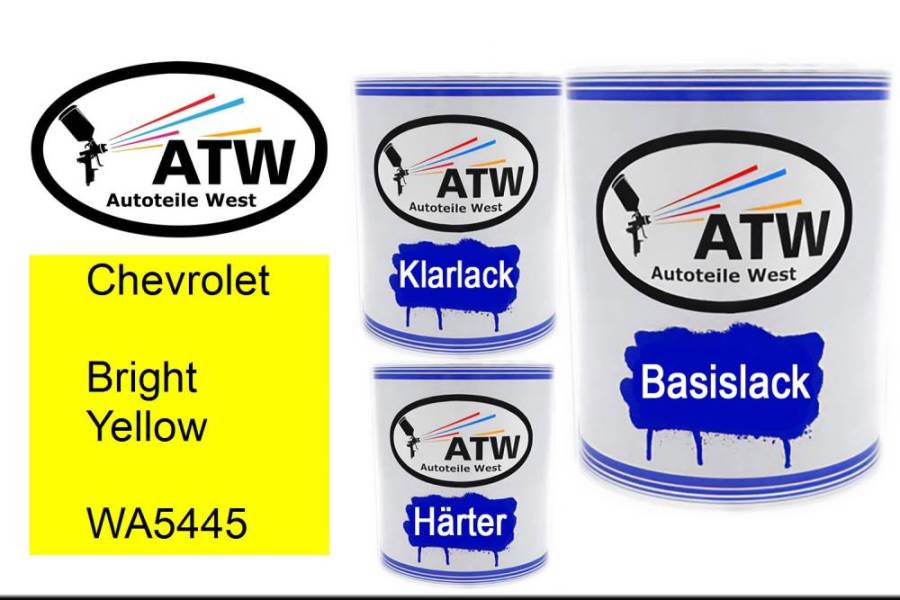 Chevrolet, Bright Yellow, WA5445: 1L Lackdose + 1L Klarlack + 500ml Härter - Set, von ATW Autoteile West.